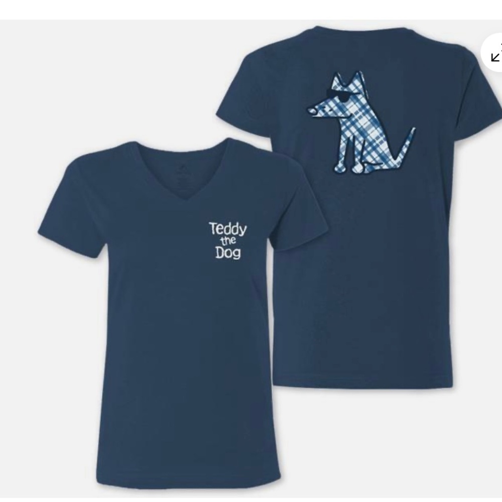 Teddy the Dog Navy V neck T - Small NWT